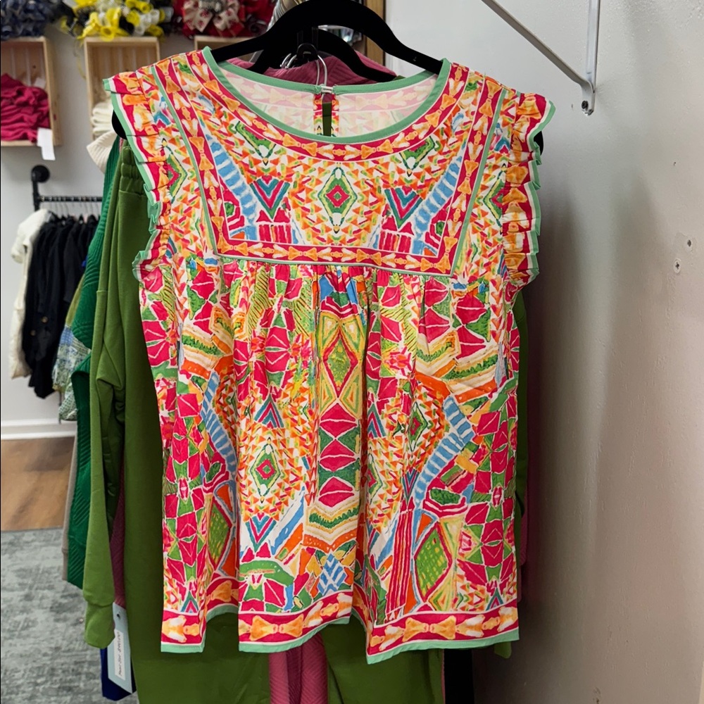 Colorful Geometric Patterned Top